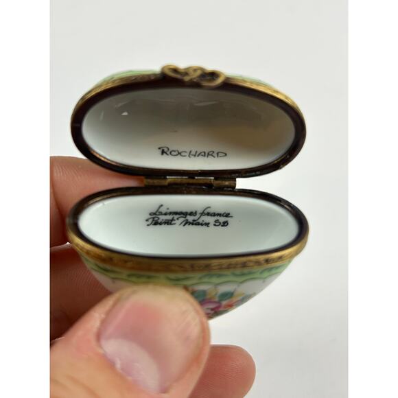 Rochard Limoges France Heart Trinket Box Hand Painted Floral Collectible - Picture 6 of 9
